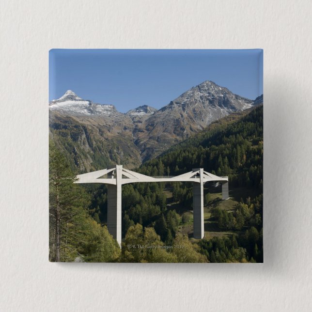 Bóton Quadrado 5.08cm Ponte de autoestrada nos Alpes (Frente)