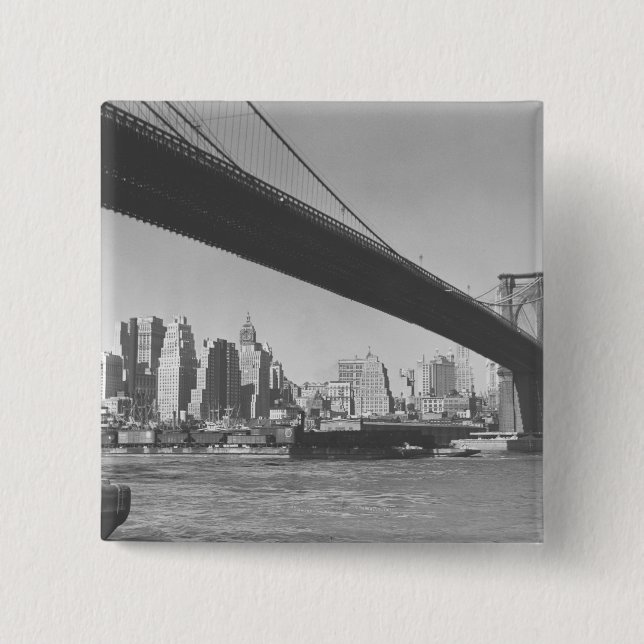 Bóton Quadrado 5.08cm Ponte de Brooklyn e skyline New York de Manhattan (Frente)
