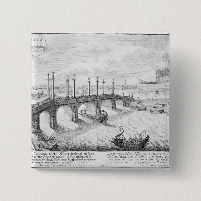 Bóton Quadrado 5.08cm Ponte do mausoléu de Aelius e de Hadrian (Castel S (Frente)