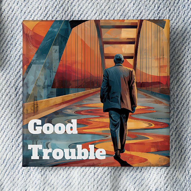 Bóton Quadrado 5.08cm Ponte Good Trouble de John Lewis (Criador carregado)