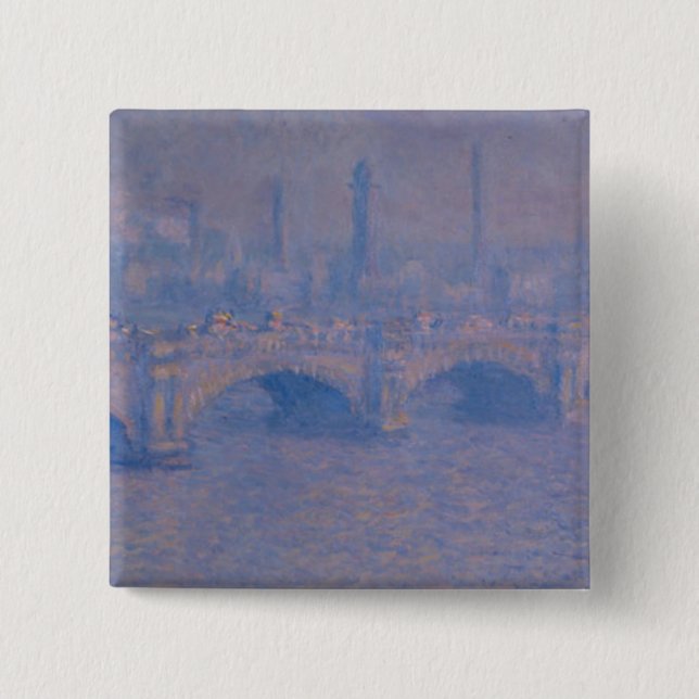 Bóton Quadrado 5.08cm Ponte Waterloo de Claude Monet (Frente)