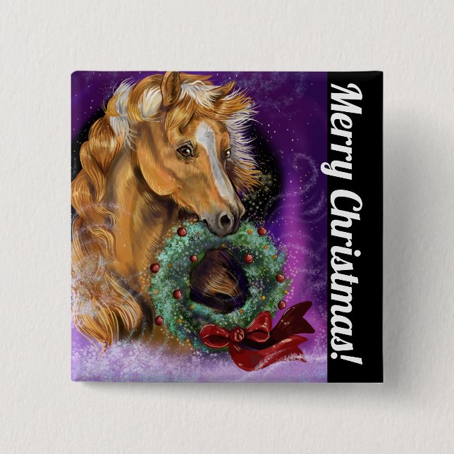 Bóton Quadrado 5.08cm Pony com a coroa de Natal (Frente)