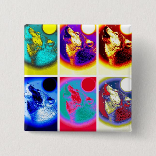 Bóton Quadrado 5.08cm Pop Art Wolf (Frente)