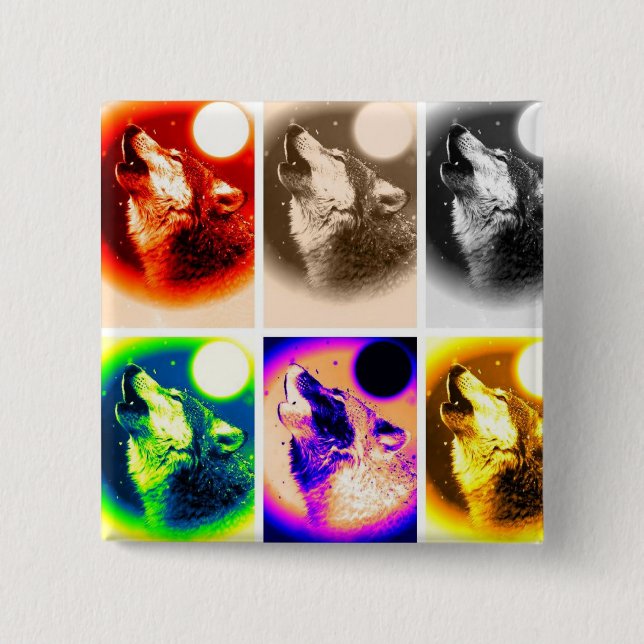 Bóton Quadrado 5.08cm Pop Art Wolf (Frente)