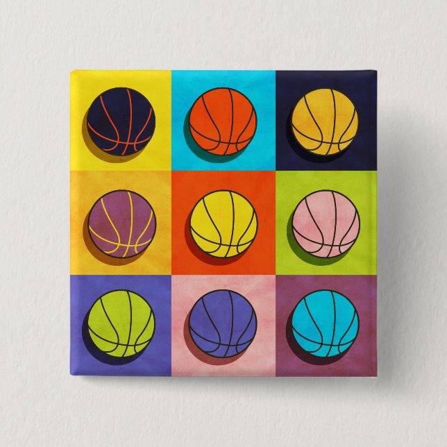 Bóton Quadrado 5.08cm Pop de arte de basquetebol (Frente)