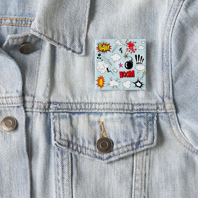 Bóton Quadrado 5.08cm Pop de Explosão em Comic Retroativa (Criador carregado)