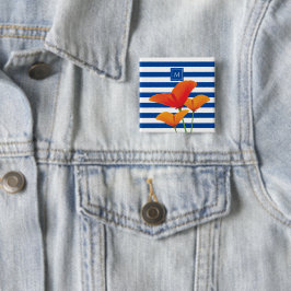 Bóton Quadrado 5.08cm Poppy Blue Stripes Monograma