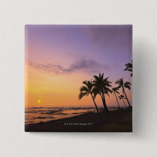 Bóton Quadrado 5.08cm Por do sol na baía de Kahaluu em Kona, Havaí 2