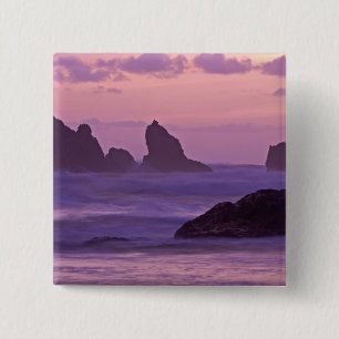 Bóton Quadrado 5.08cm Pôr do sol nos Sea Stacks da Praia de Bandon.