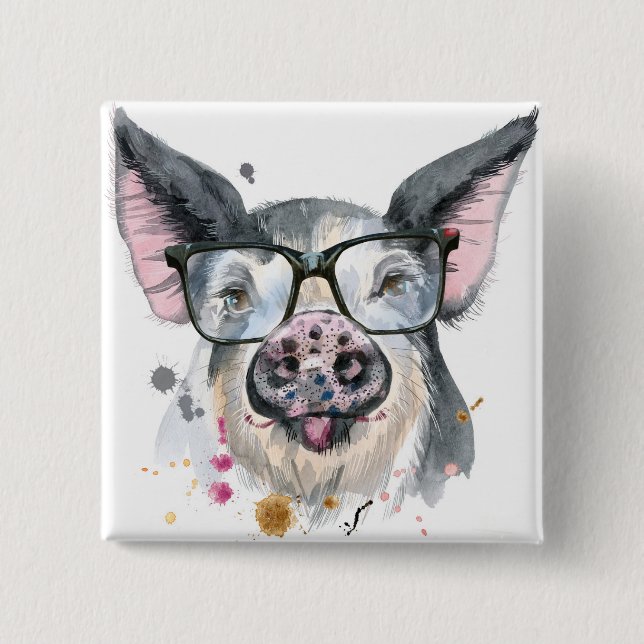 Bóton Quadrado 5.08cm Porco na moda (Frente)