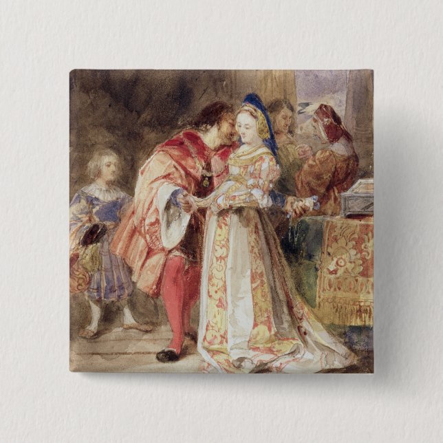 Bóton Quadrado 5.08cm Portia e Bassanio, c.1826 (w/c, tinta marrom, (Frente)