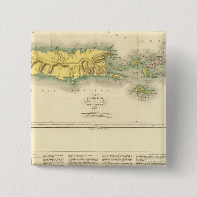 Bóton Quadrado 5.08cm Porto Rico, Ilhas Virgens (Frente)