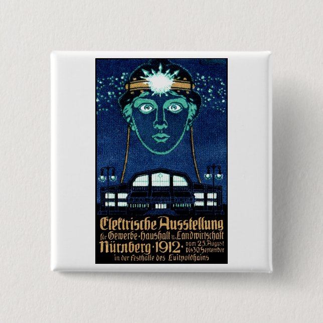 Bóton Quadrado 5.08cm Poster 1912 da expo da eletricidade (Frente)