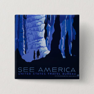 Bóton Quadrado 5.08cm Poster da Viagens vintage da Caverna de Viagem