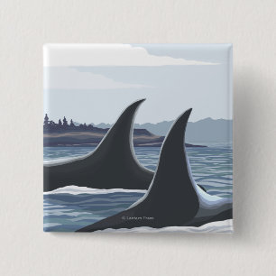 Bóton Quadrado 5.08cm Poster das viagens vintage das baleias #1- da orca