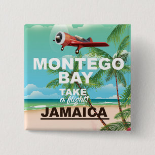 Bóton Quadrado 5.08cm Poster das viagens vintage de Montego Bay Jamaica