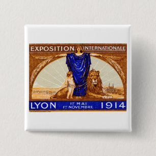 Bóton Quadrado 5.08cm poster de Expo Internacional Lyon 1914