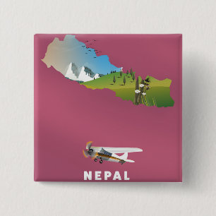 Bóton Quadrado 5.08cm Poster de mapa ilustrado do Nepal