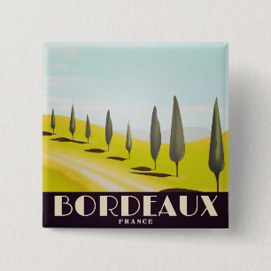Bóton Quadrado 5.08cm poster de viagens ao estilo Bordéus, francês Vin