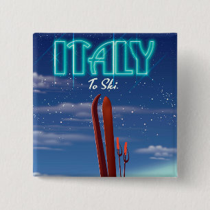 Bóton Quadrado 5.08cm Poster de viagens de Esqui "gelo" da Itália.