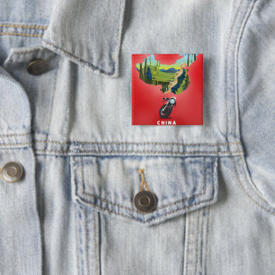 Bóton Quadrado 5.08cm Poster de viagens de mapa ilustrado da China