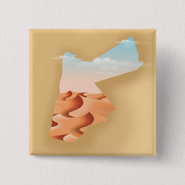 Bóton Quadrado 5.08cm Poster de viagens de mapa ilustrado da Jordânia (Frente)