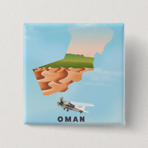 Bóton Quadrado 5.08cm Poster de viagens de mapa ilustrado de Omã