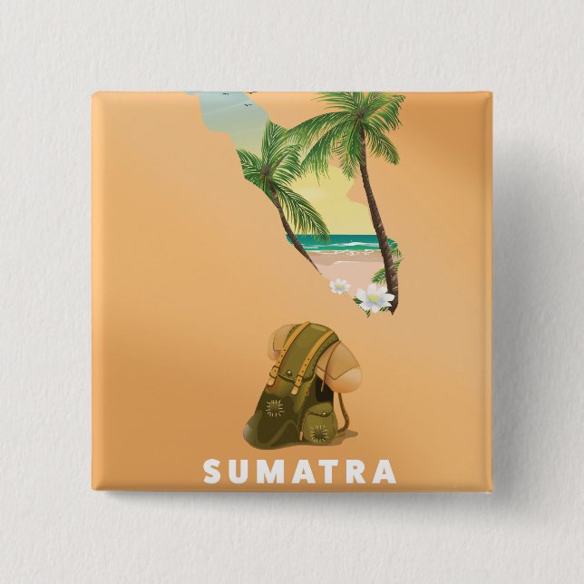 Bóton Quadrado 5.08cm Poster de viagens de mapa ilustrado de Sumatra (Frente)