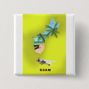Bóton Quadrado 5.08cm Poster de viagens de mapa ilustrado por Guam
