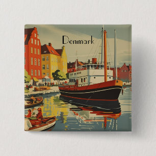 Bóton Quadrado 5.08cm Poster de Viagens vintage da Dinamarca personalizá