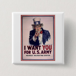 Bóton Quadrado 5.08cm Poster do recrutamento do exército do tio Sam do