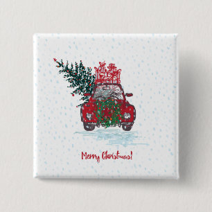 Bóton Quadrado 5.08cm Pouco carro vermelho do Natal