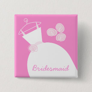 Bóton Quadrado 5.08cm Praça 'Bridesmaid', Cor-de-Rosa de Casamento