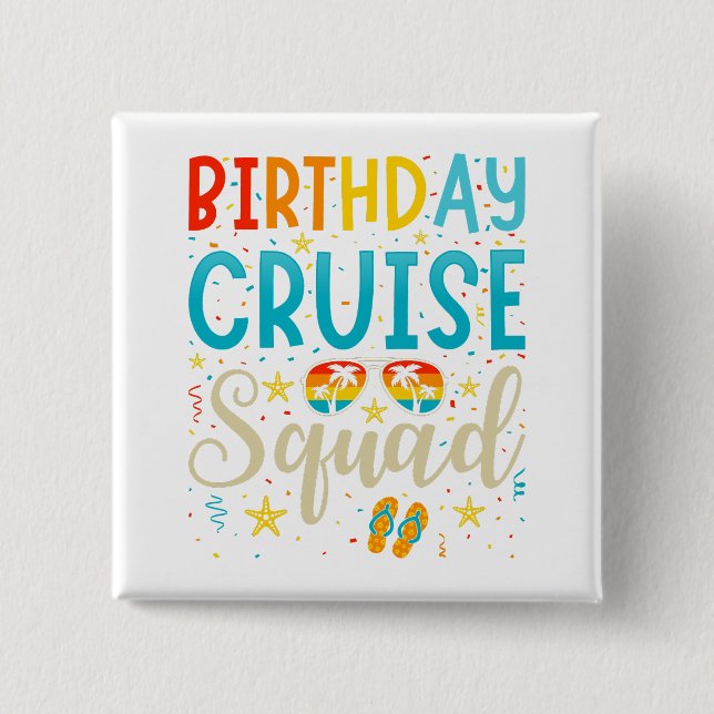 Bóton Quadrado 5.08cm Praça das Férias Cruzadas de Birthday Cruise Squad (Frente)