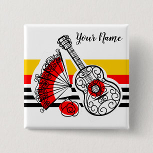 Bóton Quadrado 5.08cm Praça de Nome da Faixa Clássica das Souvenirs em E