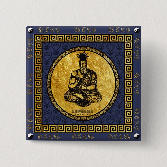 Bóton Quadrado 5.08cm Praça do Botão Budista Supremo Royalty First (BLU) (Frente)