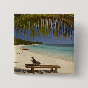 Bóton Quadrado 5.08cm Praia, palmeiras e espreguiçadeira