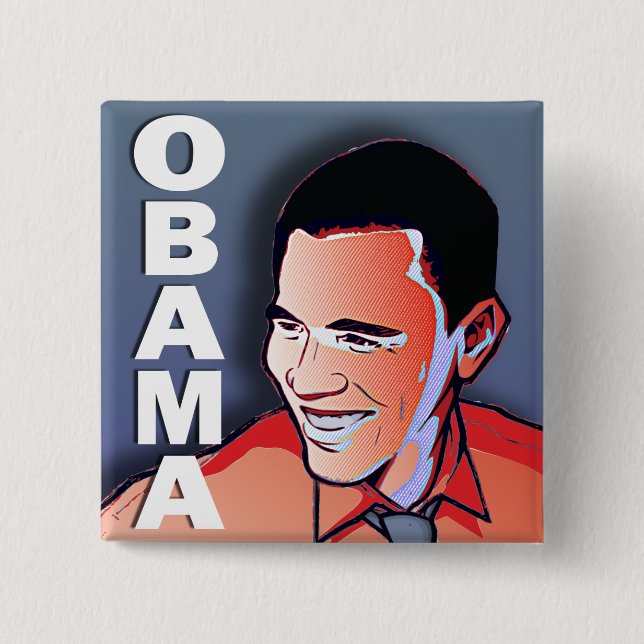 Bóton Quadrado 5.08cm Prata de Barack Obama (Frente)