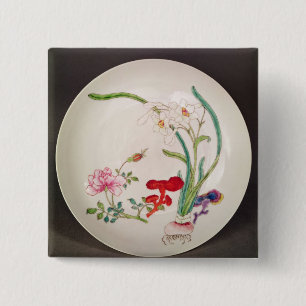 Bóton Quadrado 5.08cm Prato de porcelana, decoração cor-de-rosa do