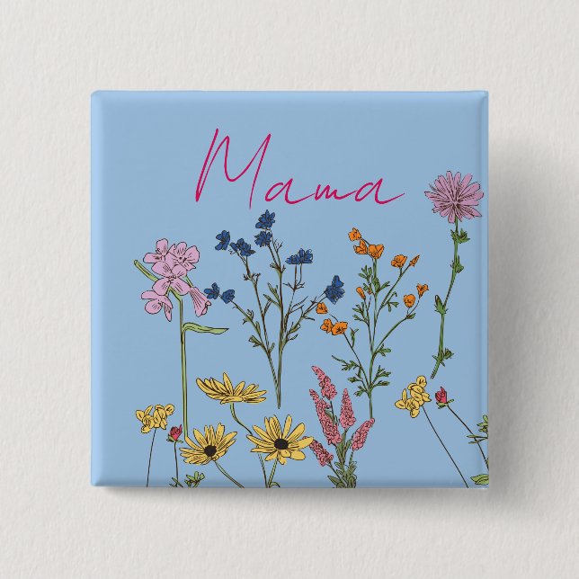 Bóton Quadrado 5.08cm Presente de flores silvestres da mamãe (Frente)