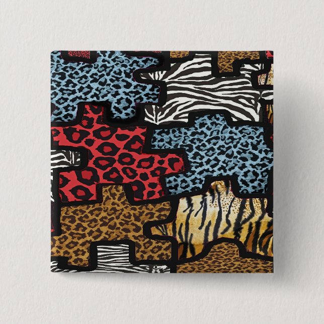 Bóton Quadrado 5.08cm Presentes com Estampa de Puzzle Leopardo Zebra Roc (Frente)