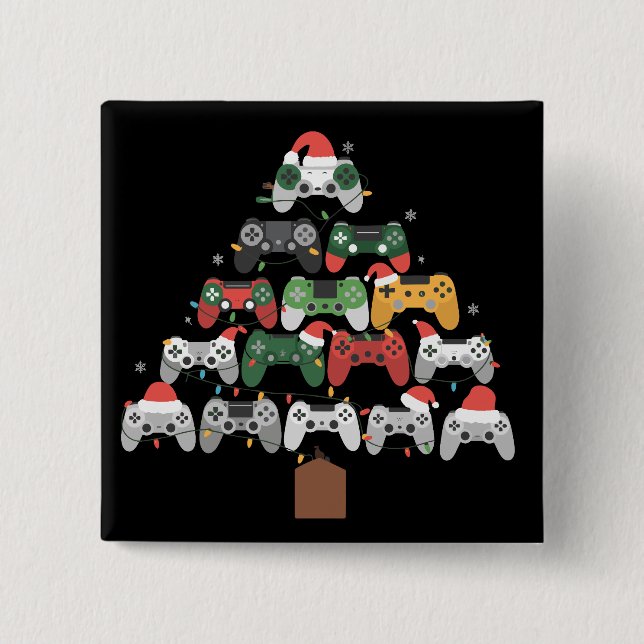 Bóton Quadrado 5.08cm Presentes do Gamers de Árvore de Jogos de Natal (Frente)