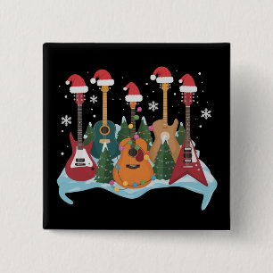 Bóton Quadrado 5.08cm Presépio de Natal de Guitarra Retro Divertido Féri