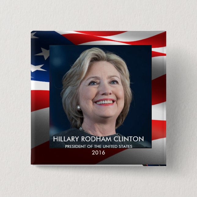 Bóton Quadrado 5.08cm Presidente de Hillary Rodham Clinton dos EUA 2016 (Frente)
