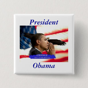 Bóton Quadrado 5.08cm Presidente Obama