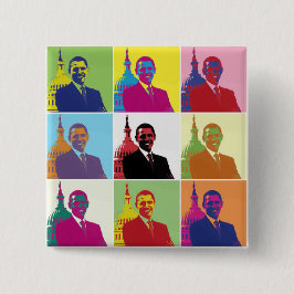 Bóton Quadrado 5.08cm Presidente Obama Pop Art
