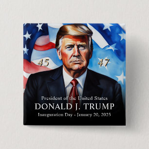 Bóton Quadrado 5.08cm Presidente Trump Inauguração Dia de Manutenção