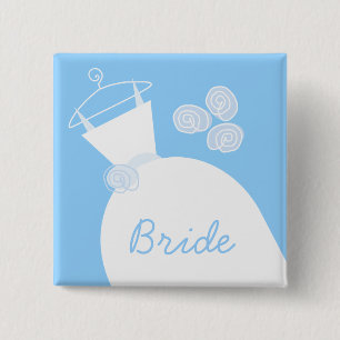 Bóton Quadrado 5.08cm Preto 'Bride' Azul de Casamento