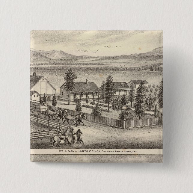 Bóton Quadrado 5.08cm Preto, residências Neal, propriedades (Frente)