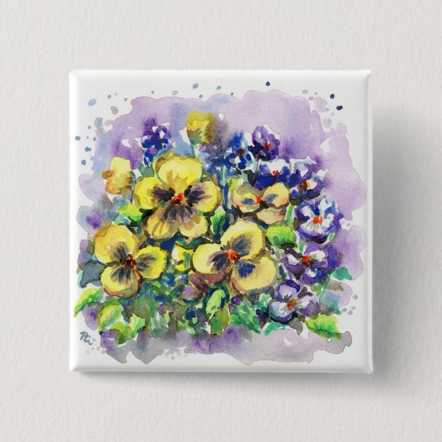 Bóton Quadrado 5.08cm Primavera Pansies (Frente)